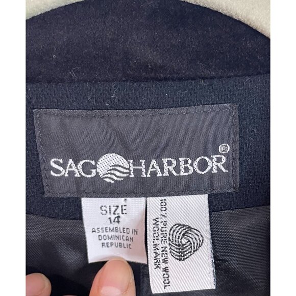 Sag Harbor Womens Black Wool Blazer Size 14 Velvet Collar Lining - Picture 7 of 13